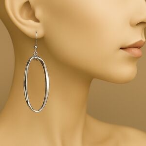 Silver Oval Hoop Drop Earrings 2" – Elegant Women’s Fashion Jewelry